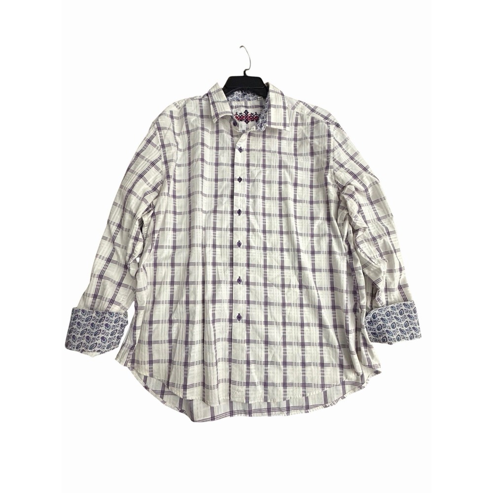 Robert Graham Shirt 3XL Mens Purple Plaid Check Paisley Long Sleeve #FF8-3 - Picture 10 of 10